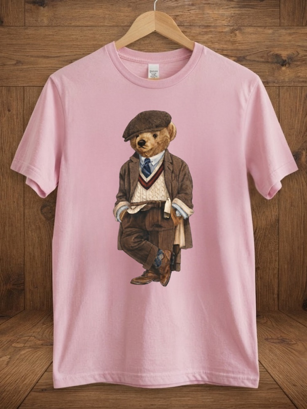 Teddy Bear Gentleman Flat Cap Suit Vintage Pink T-Shirt